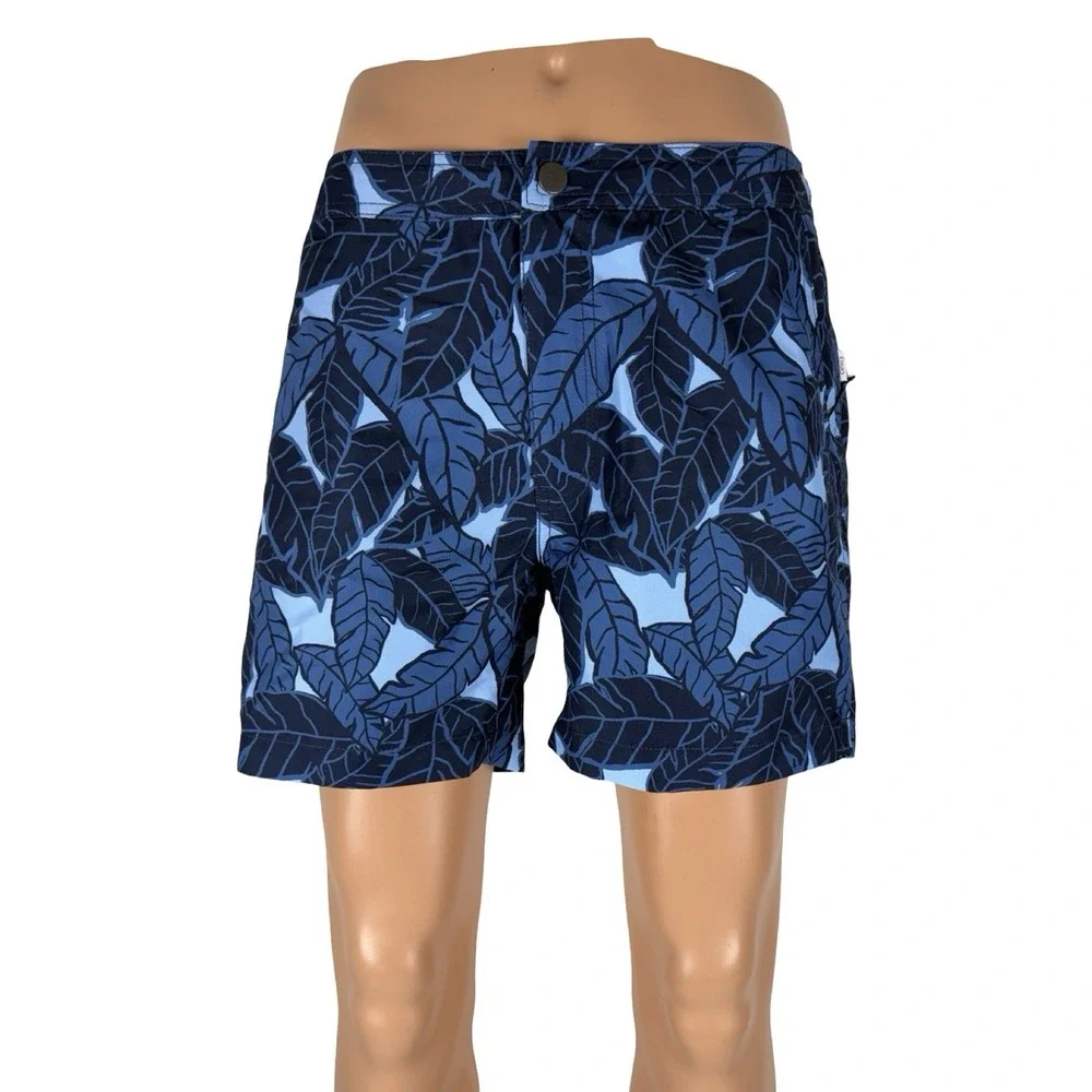 Onia Mens Medium Swim Shorts Calder 5 E Floral Blue Safari Leaves Polyester NWT